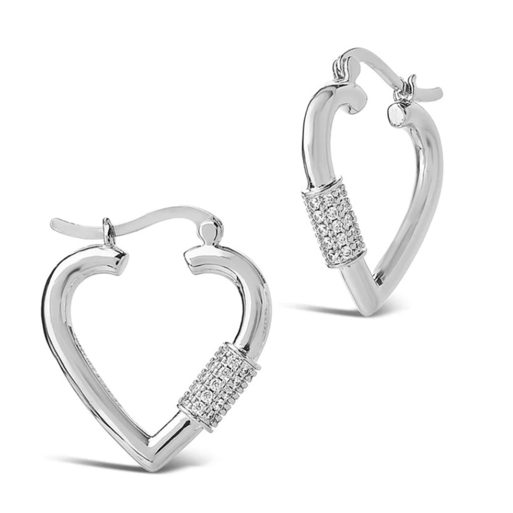 STERLING FOREVER Heart Carabiner Lock Hoops